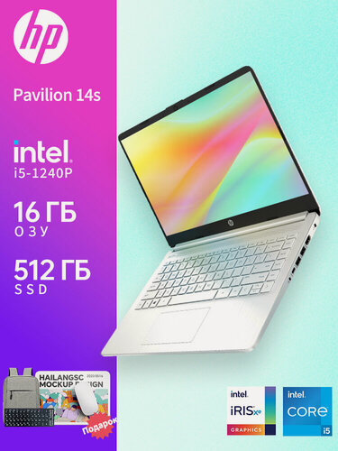 Изображение товара Ноутбук HP 14S-dr5001TU,14", IPS, Intel i5-1240P, DDR4 16ГБ, SSD 512ГБ, Winodws 11 Pro + Office 365