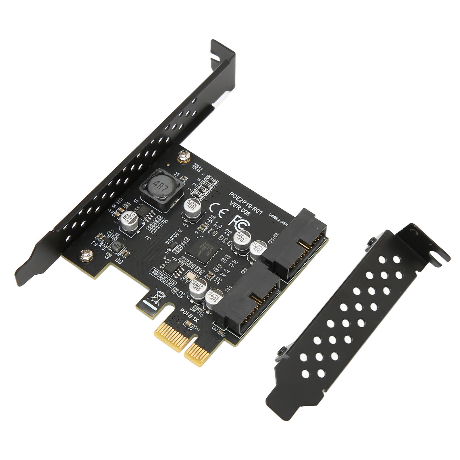 Карта расширения PCIE на USB 3.2 5 Гбит/с, двухпортовая с разъемом 19PIN для фронтального подключения, черная плата