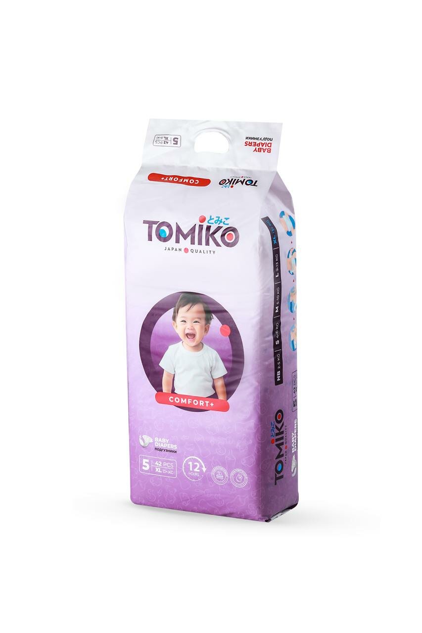 Подгузники Tomiko "Comfort+" XL, для малышей, универсальные, 13+кг, 42шт