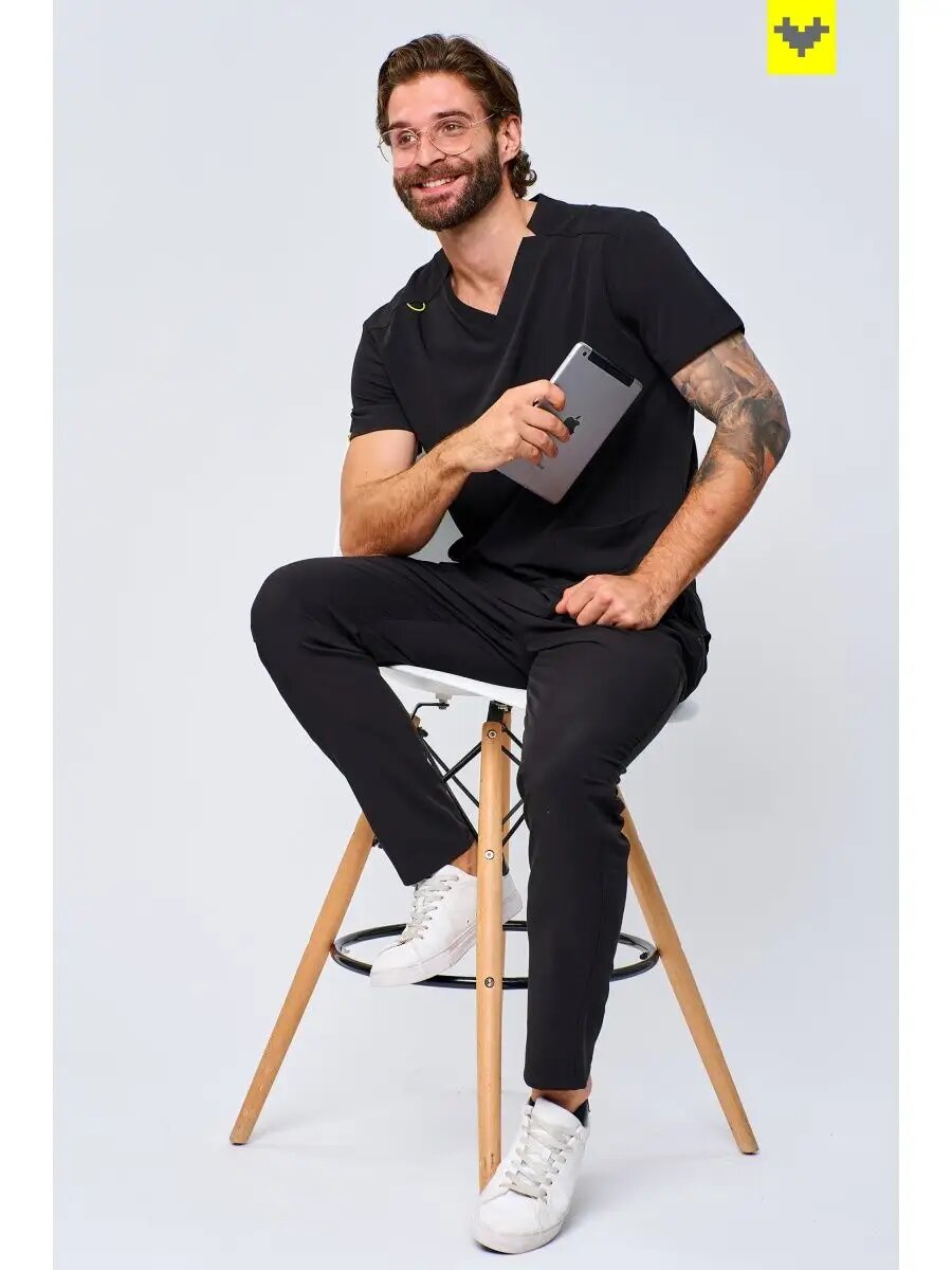 Костюм медицинский SCRUBS, мужской, черный — фото 1