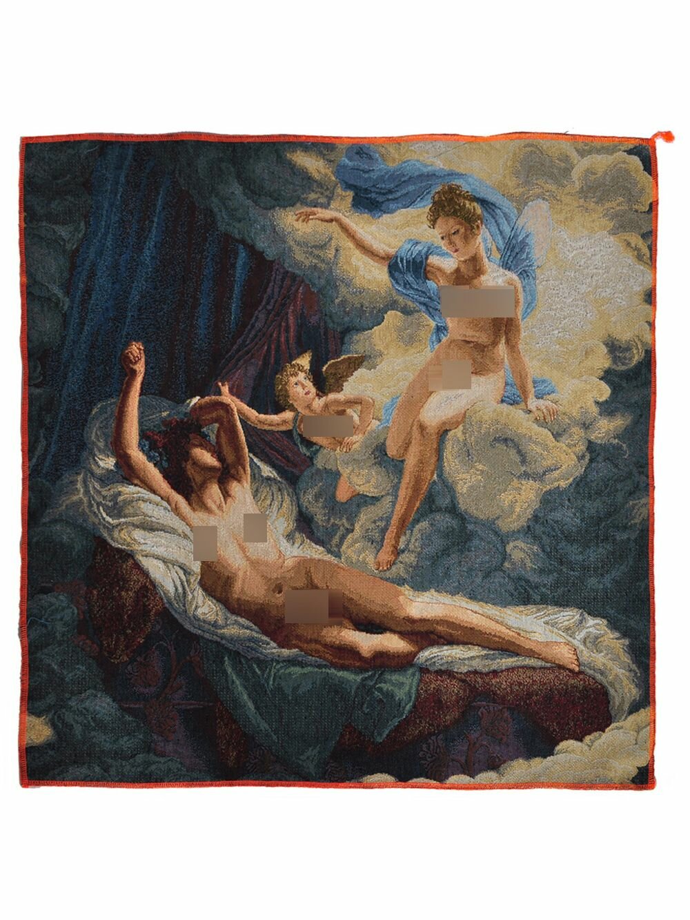 Средневековый гобелен 70x70 см без рамы "Амур и покровительница" рукодельное панно с оверлочной обработкой краёв для интерьера на стену в подарок