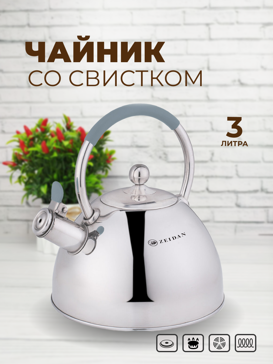 Чайник со свистком для плиты Zeidan 2,7 л из нержавеющей стали для газовой электрической и индукционной плиты