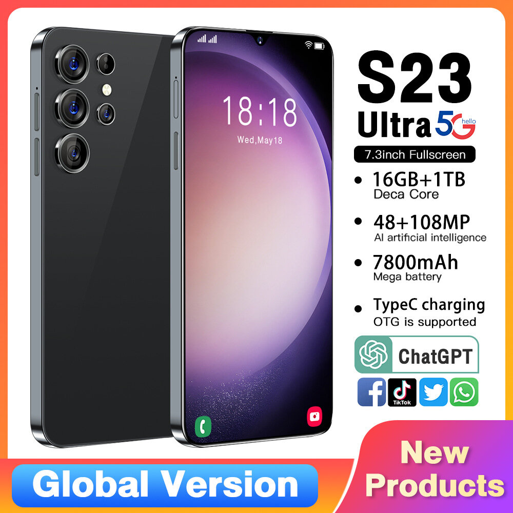 Смартфон S23 Ultra J4 черный / Стильный мобильный телефон на 1 т с 4к экраном