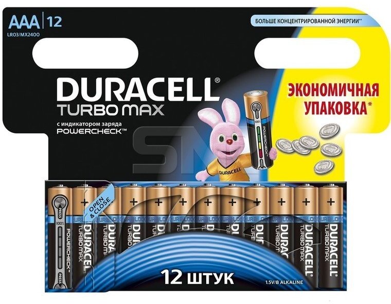 Батарейка Duracell Turbo Max AAA MN2400 (12шт) (LR03-12BL)