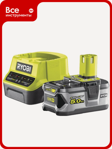 Изображение товара Набор Ryobi ONE+ RC18120-150 5133003366 аккумулятор (18 В; 5.0 А*ч; Li-Ion) и зарядное устройство RC18120