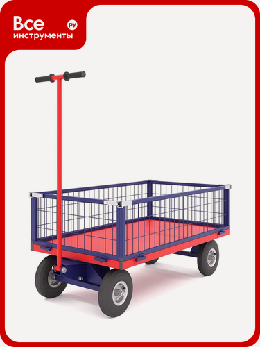 Изображение товара Платформенная усиленная тележка с поворотной осью RUSKLAD тпоб 2 С, 600x900x300 мм, с пневматическими колёсами тпоб 2 С пневмо