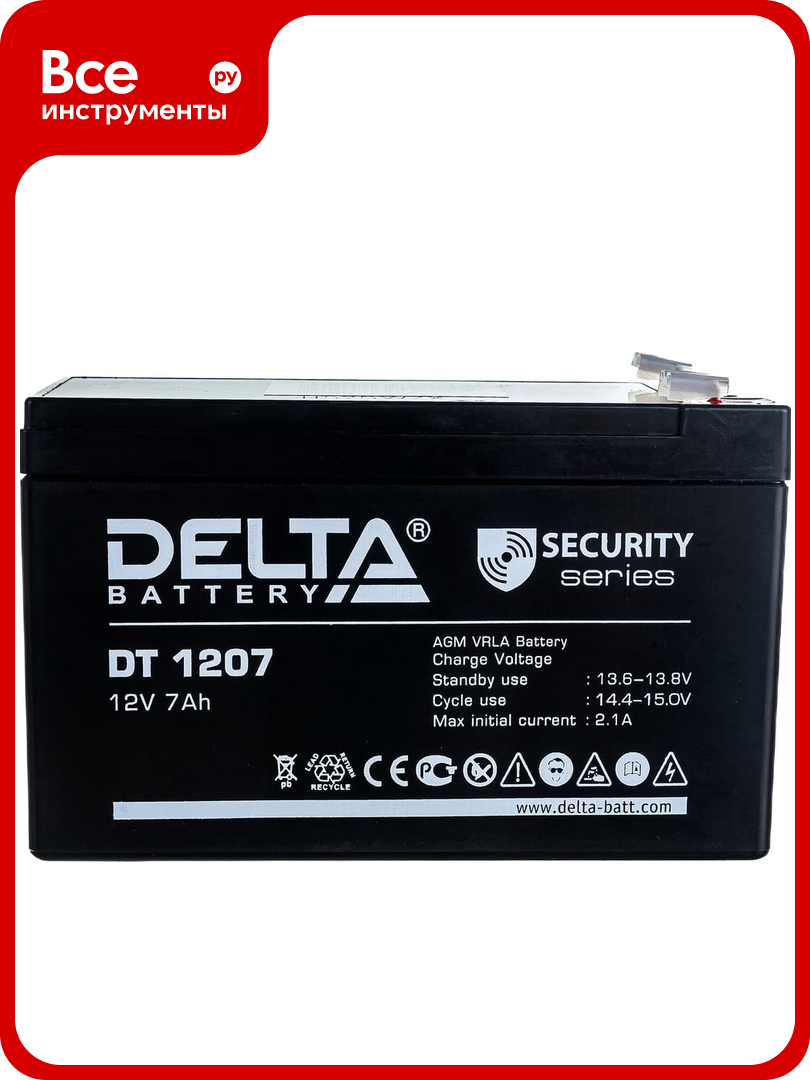 Аккумулятор Delta DT 1207 7 Ач 12 В необслуживаемый технология AGM