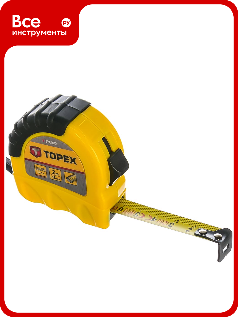 Рулетка TOPEX стальная лента 2 м x 16 мм 27C302