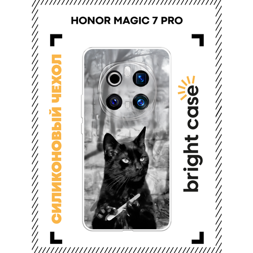 фото Чехол на honor magic 7 pro / хонор мэджик 7 про с принтом котик с пилкой bright case