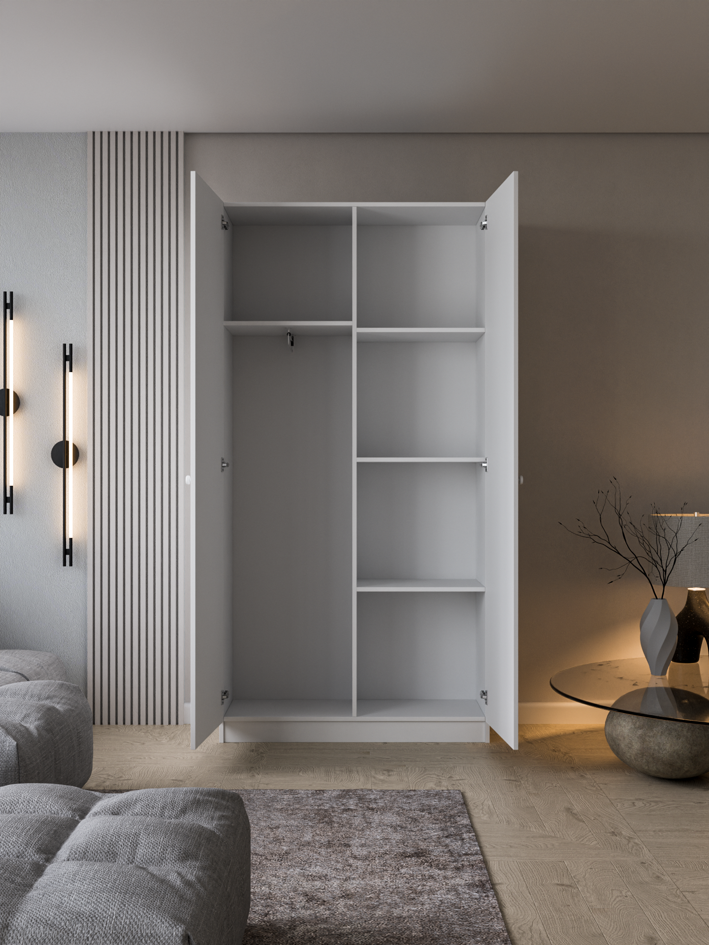Шкаф распашной ADD для одежды с полками, белый, 100x200.6x37.2, LIVA Мебельные решения — фото 1