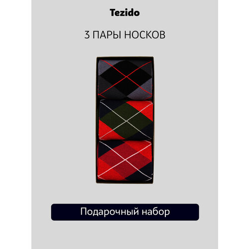 фото Носки tezido, комплект, 3 пары, размер 41-46, красный/черный