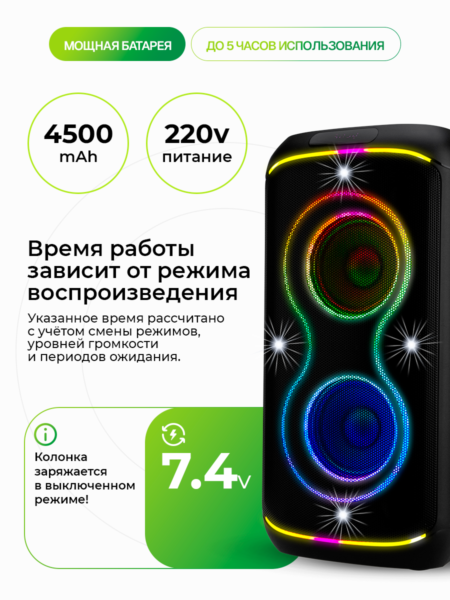 Портативная bluetooth колонка Eltronic 30-86 с беспроводным микрофоном, FM, TWS черная — фото 1