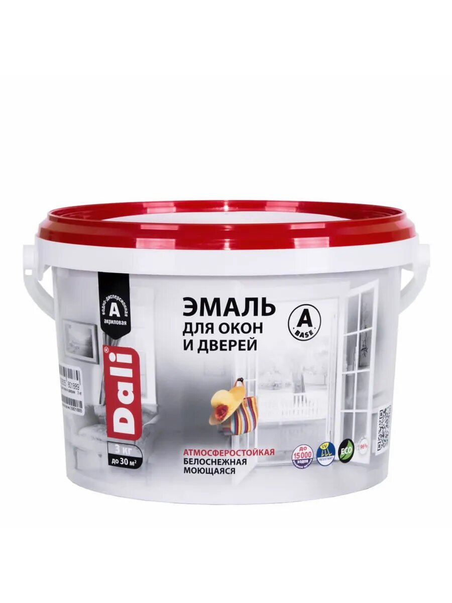 Эмаль для окон и дверей полуматовая белая (база A) 3 кг