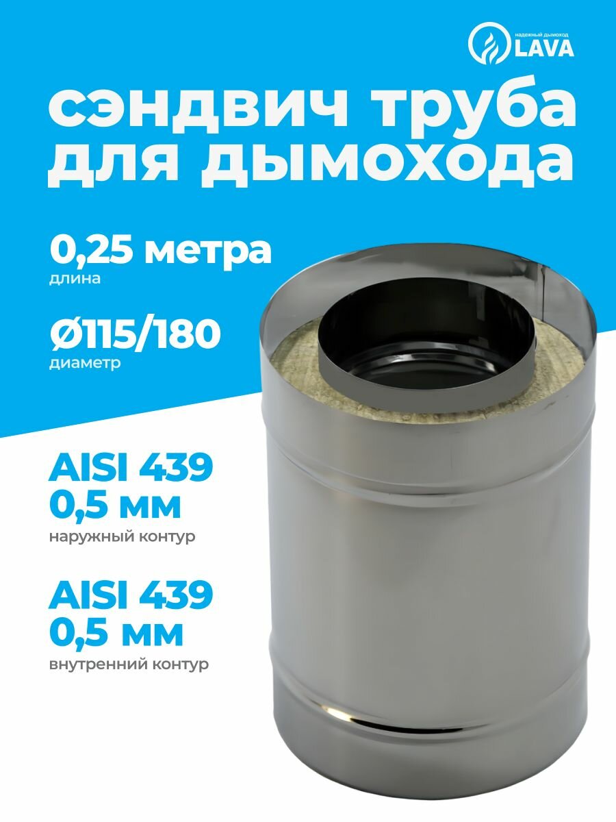 Сэндвич труба термо для дымохода 025 м d115/180 AISI 439 05 мм/AISI 439 05 мм