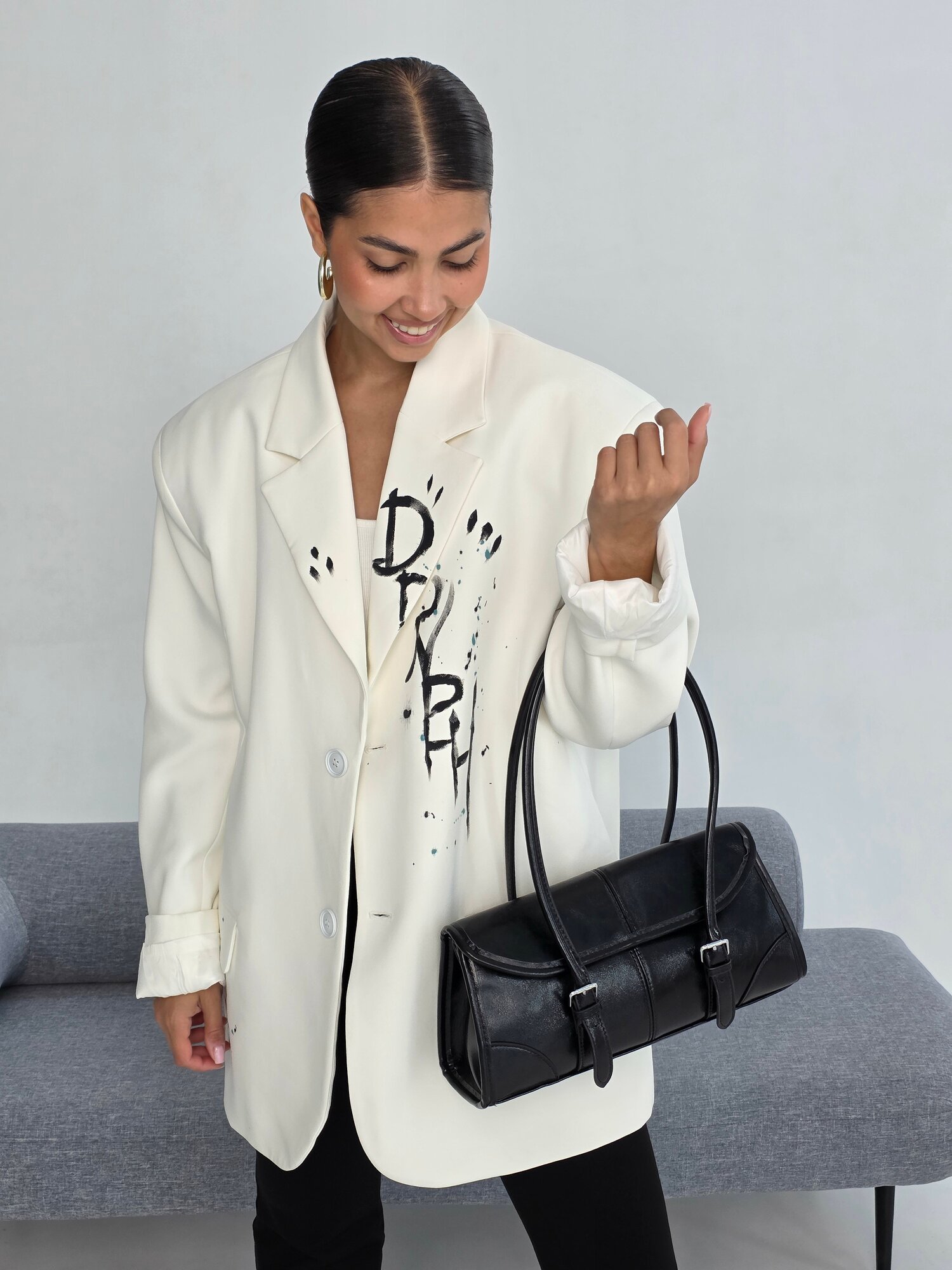 Сумка багет Evangelina May, фактура гладкая, черный . — фото 1