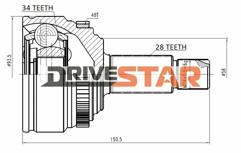 Шрус наружный 34x58x28 (стопор снаружи) DRIVESTAR для Ssang Yong New Actyon 2010- OCKS0002F / Ссанг Йонг Нью Актион
