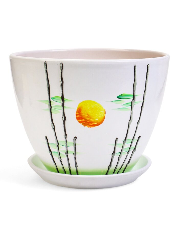 Горшок для цветов «Азия » 8 л d=29.5 см h=23 см с поддоном керамика белый