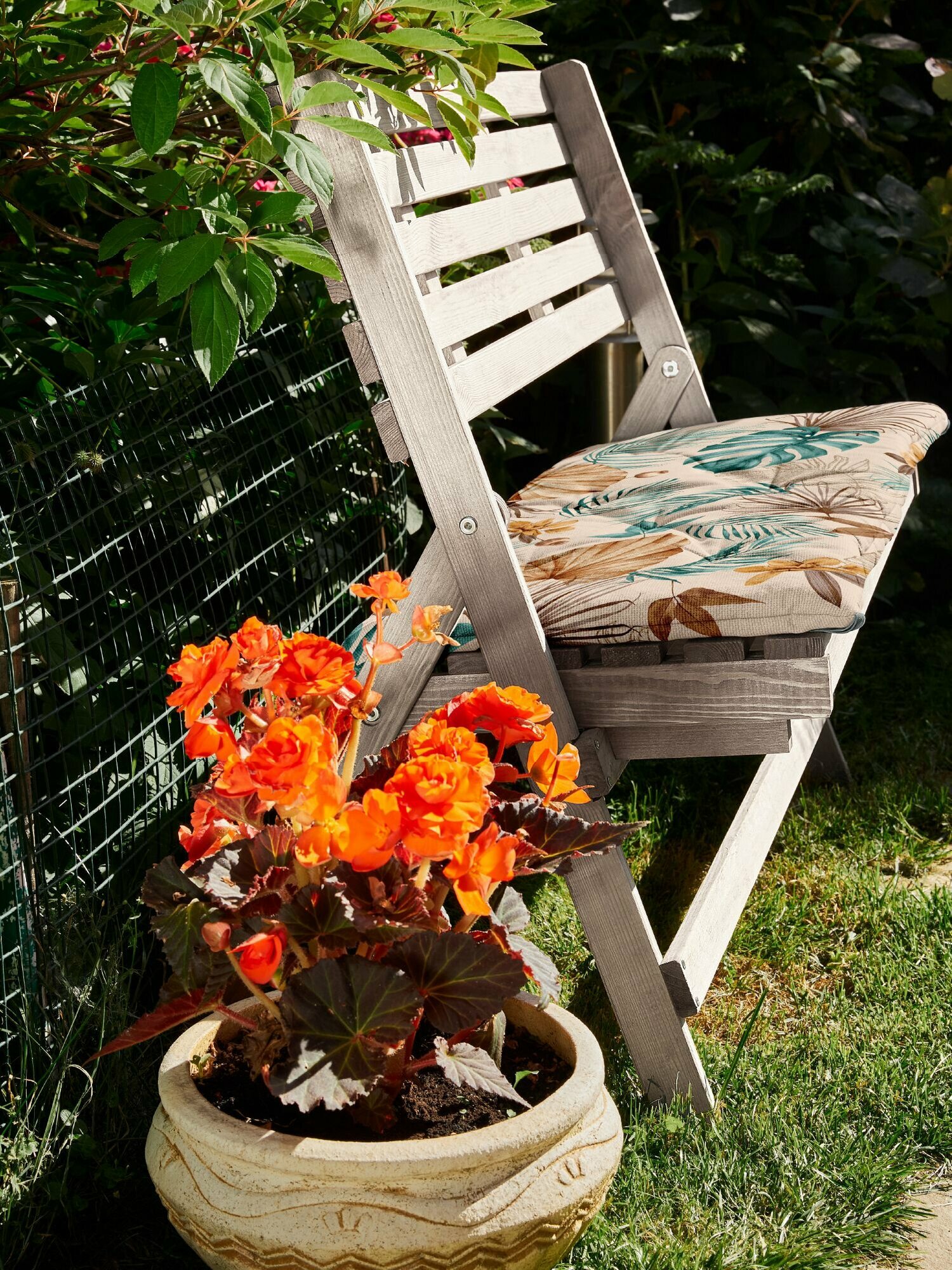 Подушка на скамью на лавочку на качели 45х100, Тропическая пальма, бежевый, голубой, Mia Cara — фото 1