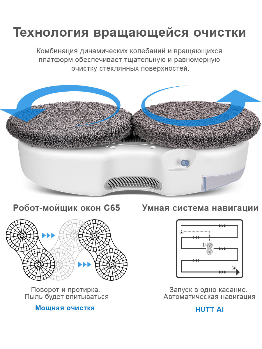 Преобразованием частоты робот для мытья окон мойщик окон Hutt C65 белый — фото 1