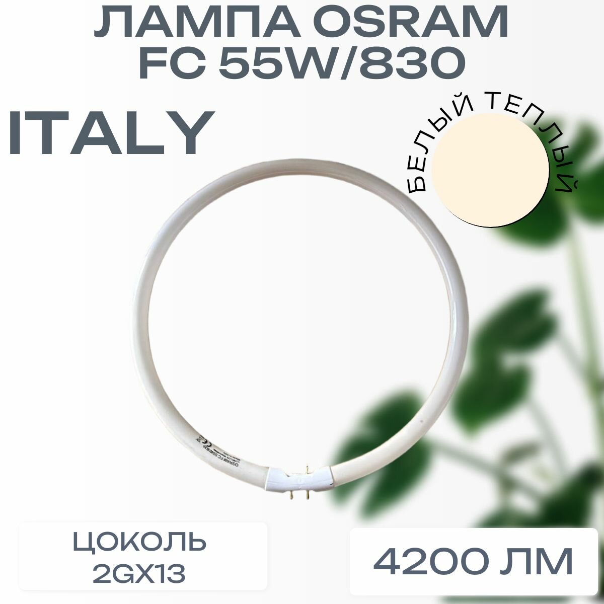 Кольцевая Лампа OSRAM FC 55 W/830 2GX13 LUMILUX люминесцентная D16 mm теплый белый