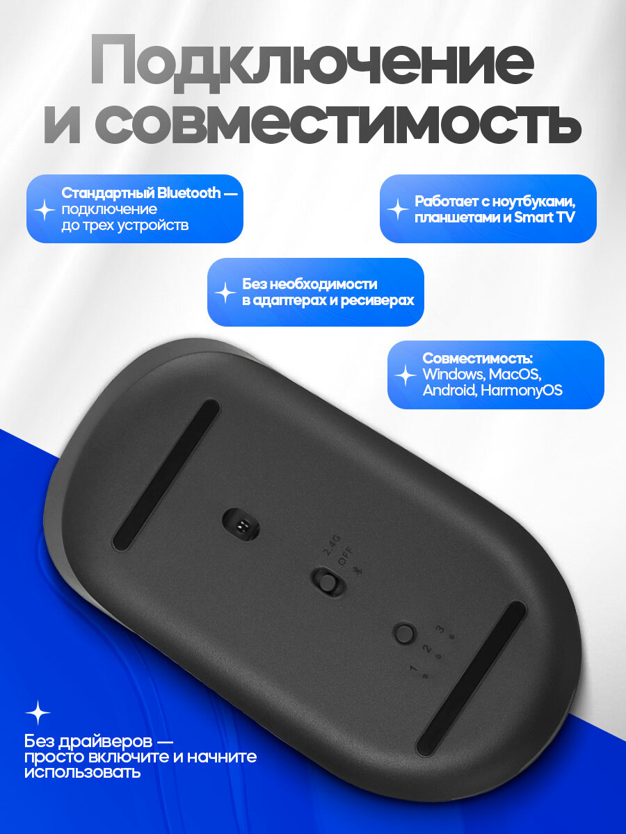 Беспроводная мышь Huawei CD26 Bluetooth 5.0, темно-серая, универсальная — фото 1