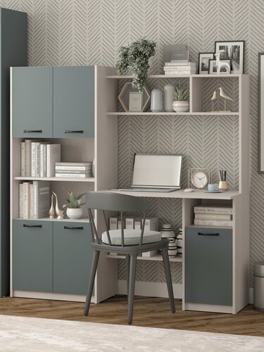 Изображение товара Есэндвич Лаворо 7 Компьютерный стол со шкафом 160х160х50 см левый (Анкор белый/Базальт)