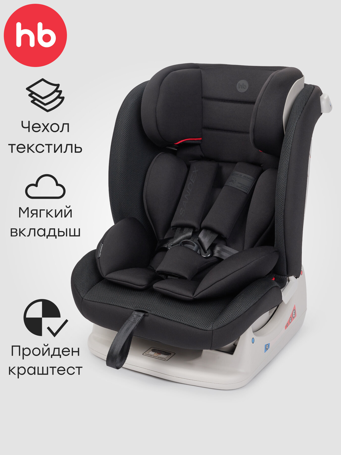Автокресло Happy Baby Sandex, 0-12 лет, группа 0/1/2/3, (0-36 кг), graphite