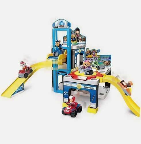 Изображение товара Детский игровой набор Парковка и База щенков "Щенячий патруль", 3 фигурки / Полицейский участок Спасателей, 25 деталей