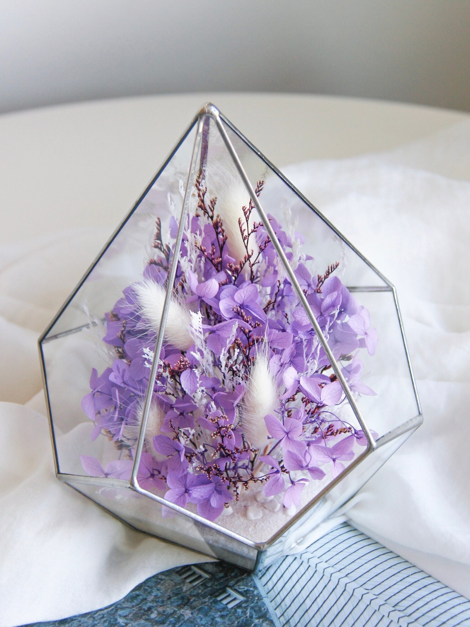 Флорариум CеверИнсайд капля с сухоцветами  Лиловая гортензия 