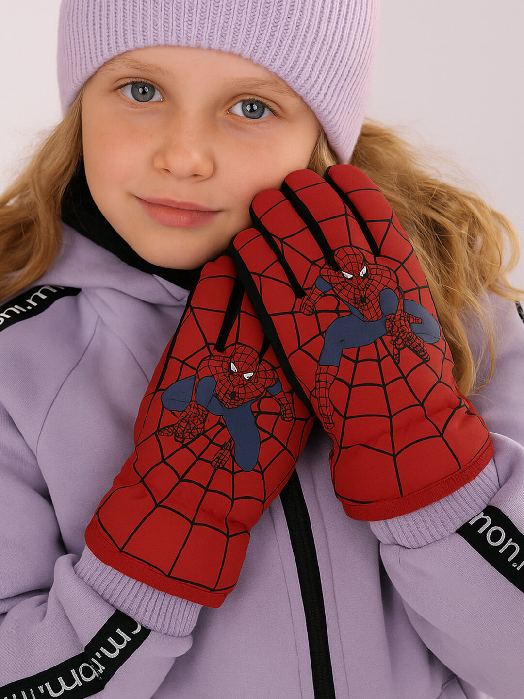 Перчатки  spiderman для взрослых и детей, размер 3, красный