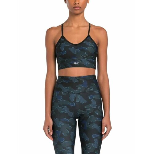 фото Топ спортивный reebok identity train camo bra w, размер xs, черный/синий