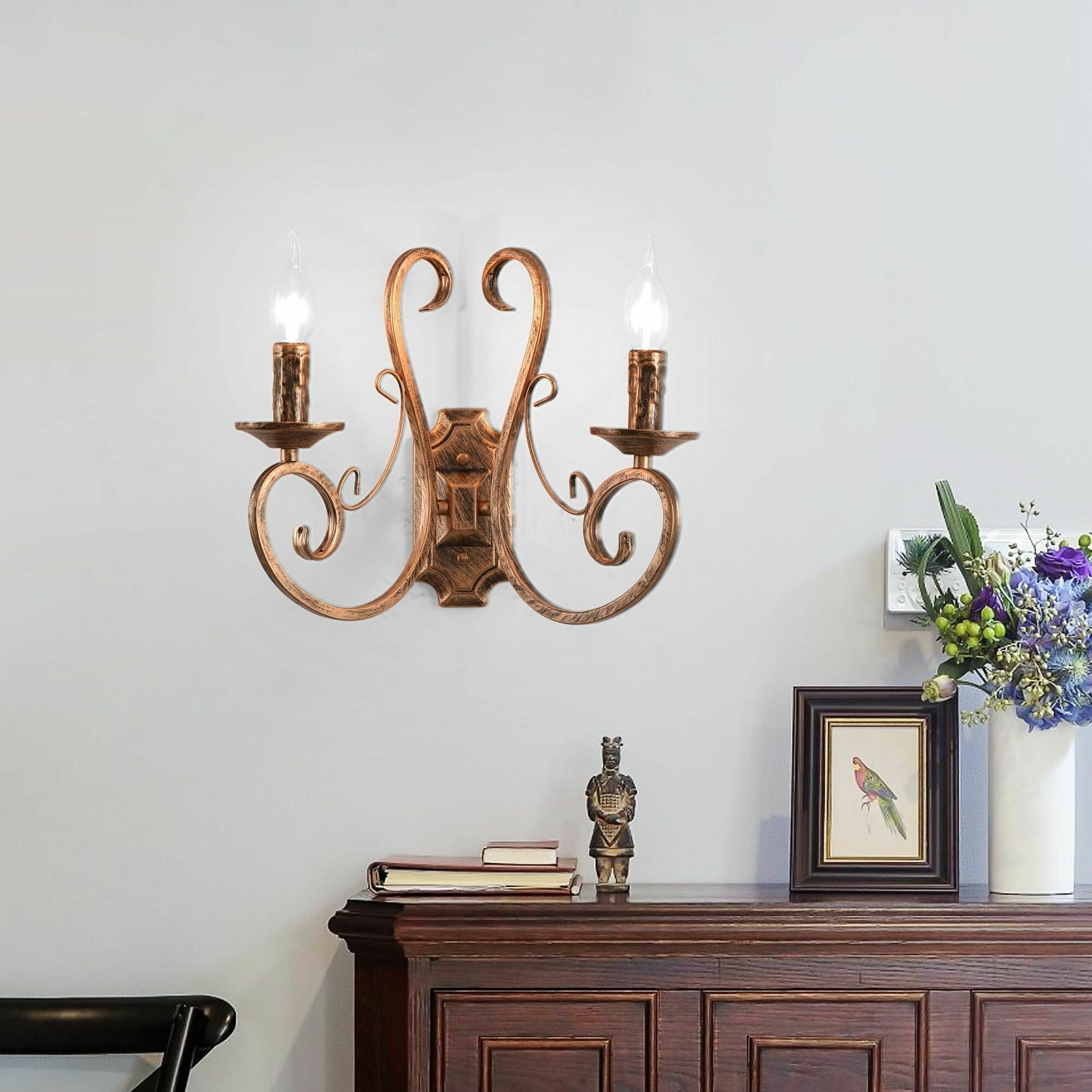 Настенный светильник прикроватный бра Античный металл E14 Бронза 2 лампы