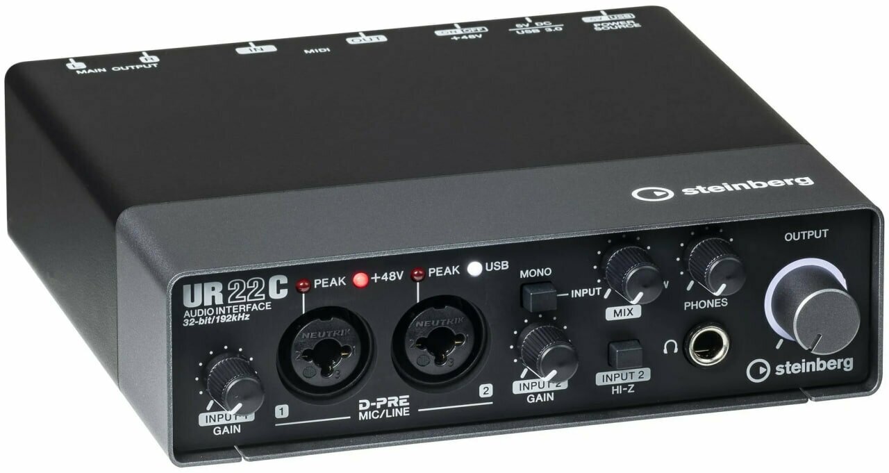 Внешняя звуковая карта Steinberg "UR22C", USB, фантомное питание, Черный