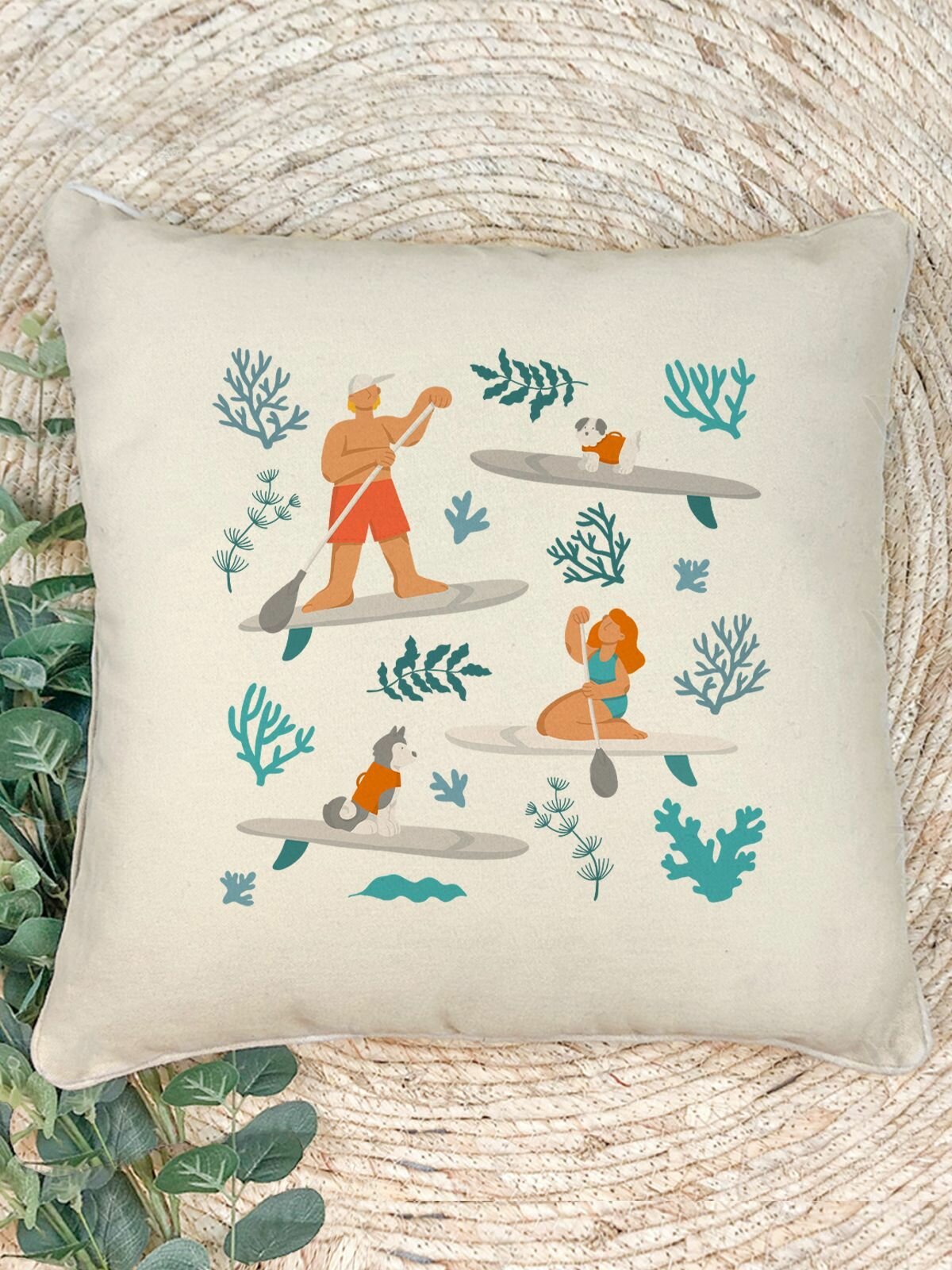 Наволочка для декоративной подушки Gerasim "Прогулка на Сапборде", 41х41 см, эко-ткань хлопок/полиэфир