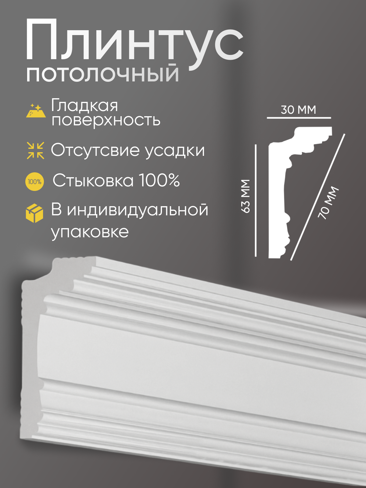 Плинтус потолочный 8 шт GLANZEPOL 200 см пенополистирол белый GP92