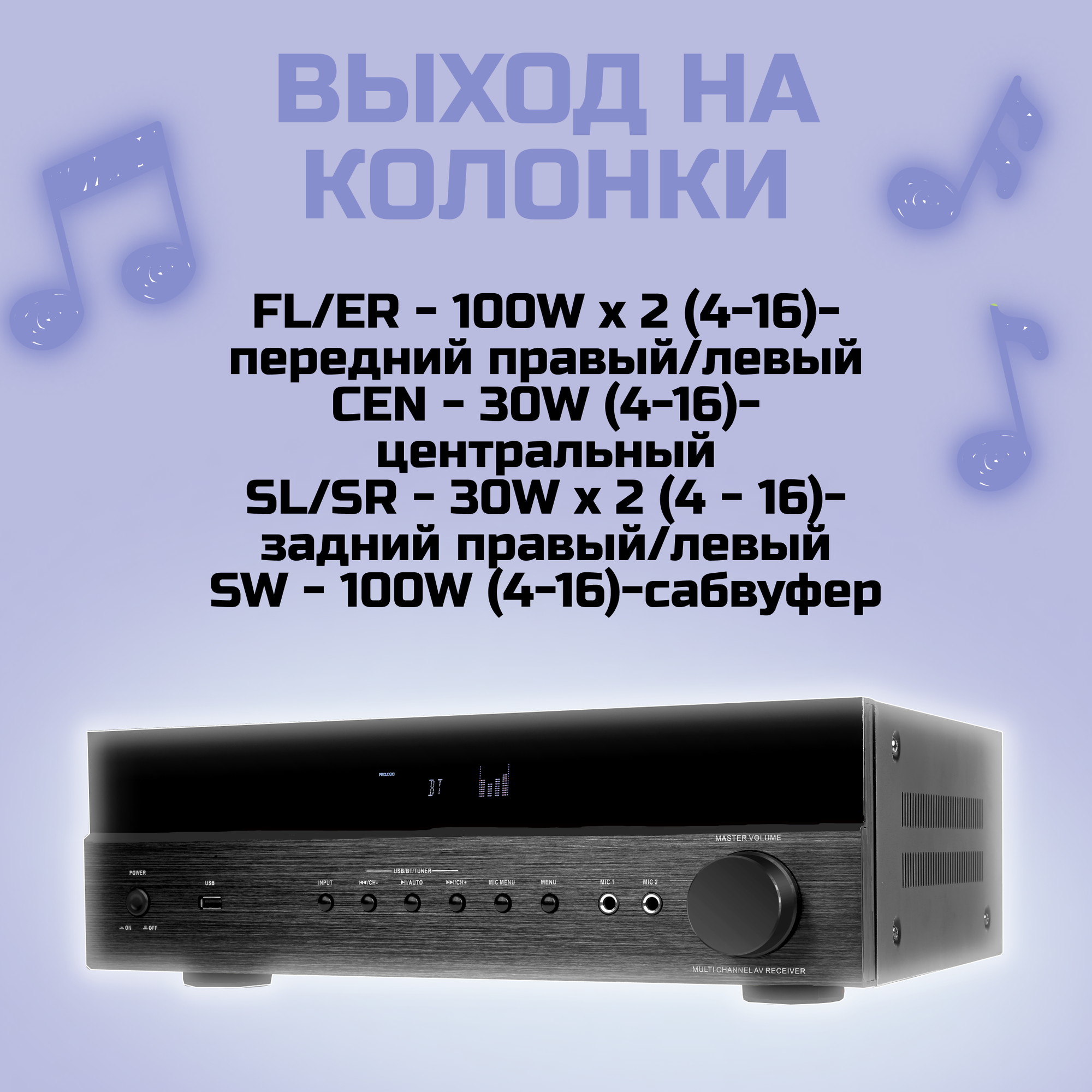 Усилитель звука Hyper Sound AV6188HD, 390 W, 7 каналов, 2 кг — фото 1