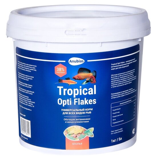 Корм для рыб Anubias Tropical Opti Flakes хлопья ведро 5000мл 1кг