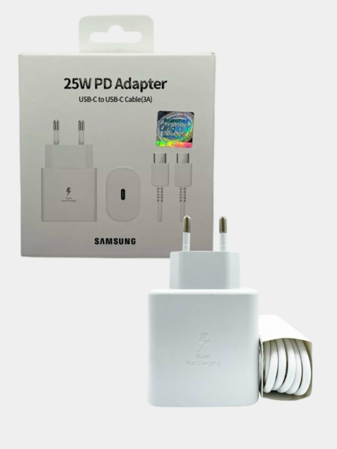 Зарядное устройство Samsung EP-TA800, с кабелем, 25Вт, белый