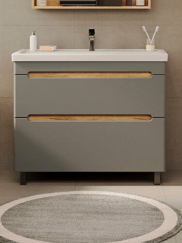 Изображение товара Тумба напольная Vannika Canto 100 Без раковины для ванной комнаты Дуб вотан, графит софт