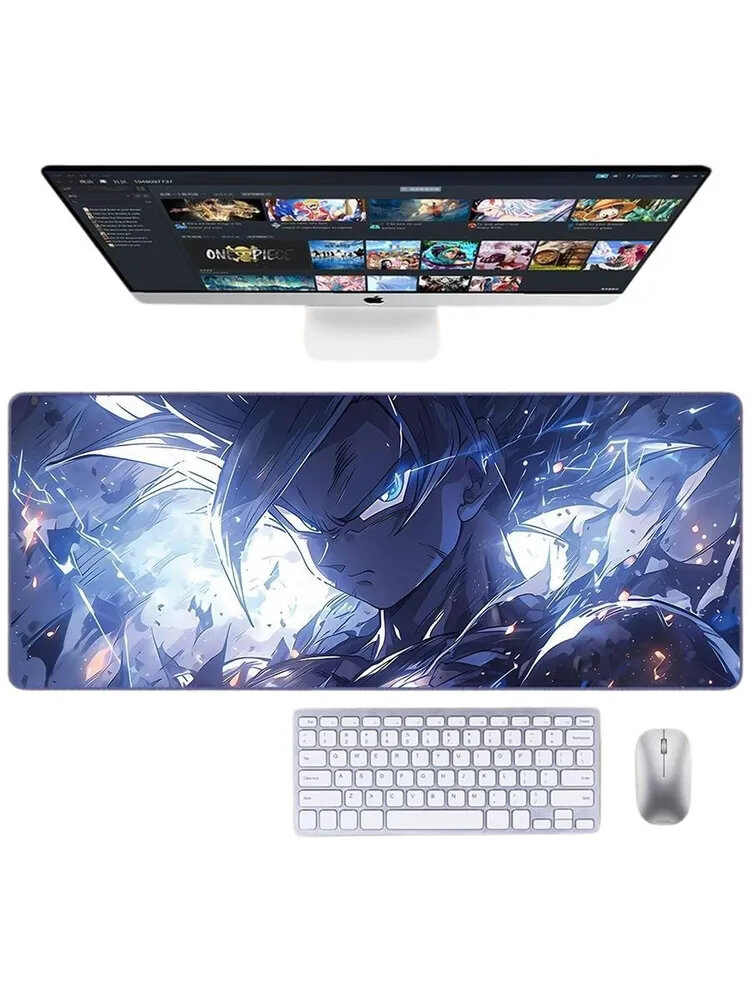 Коврик для мыши игровой, большой, XL, 300x800мм, синий, прошитые края, не скользящая основа — фото 1