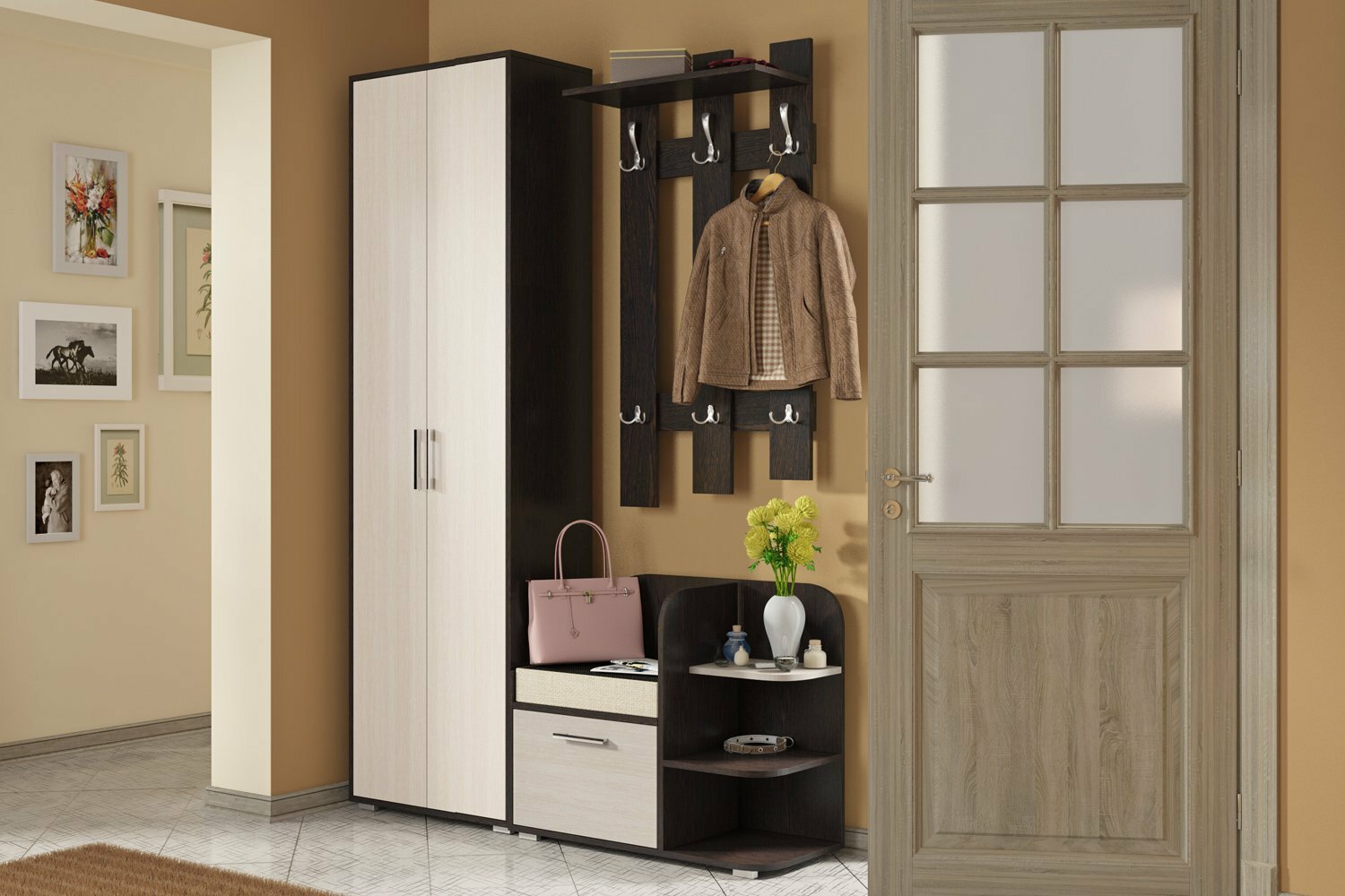 Прихожая Арт Мини, МФ-Купе, 140-33,4-202, цвет венге/бодега белый