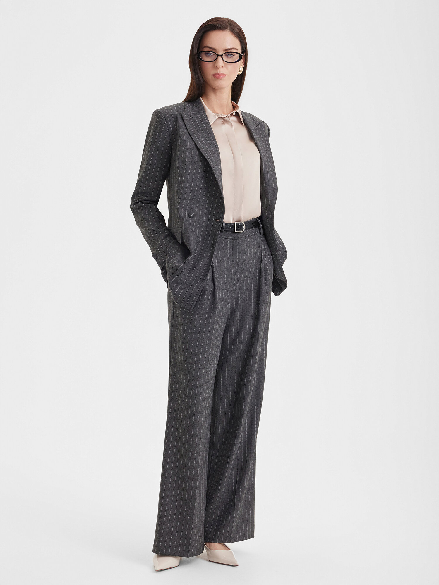 Брюки палаццо SINAR с высокой посадкой, размер XL/50, серый