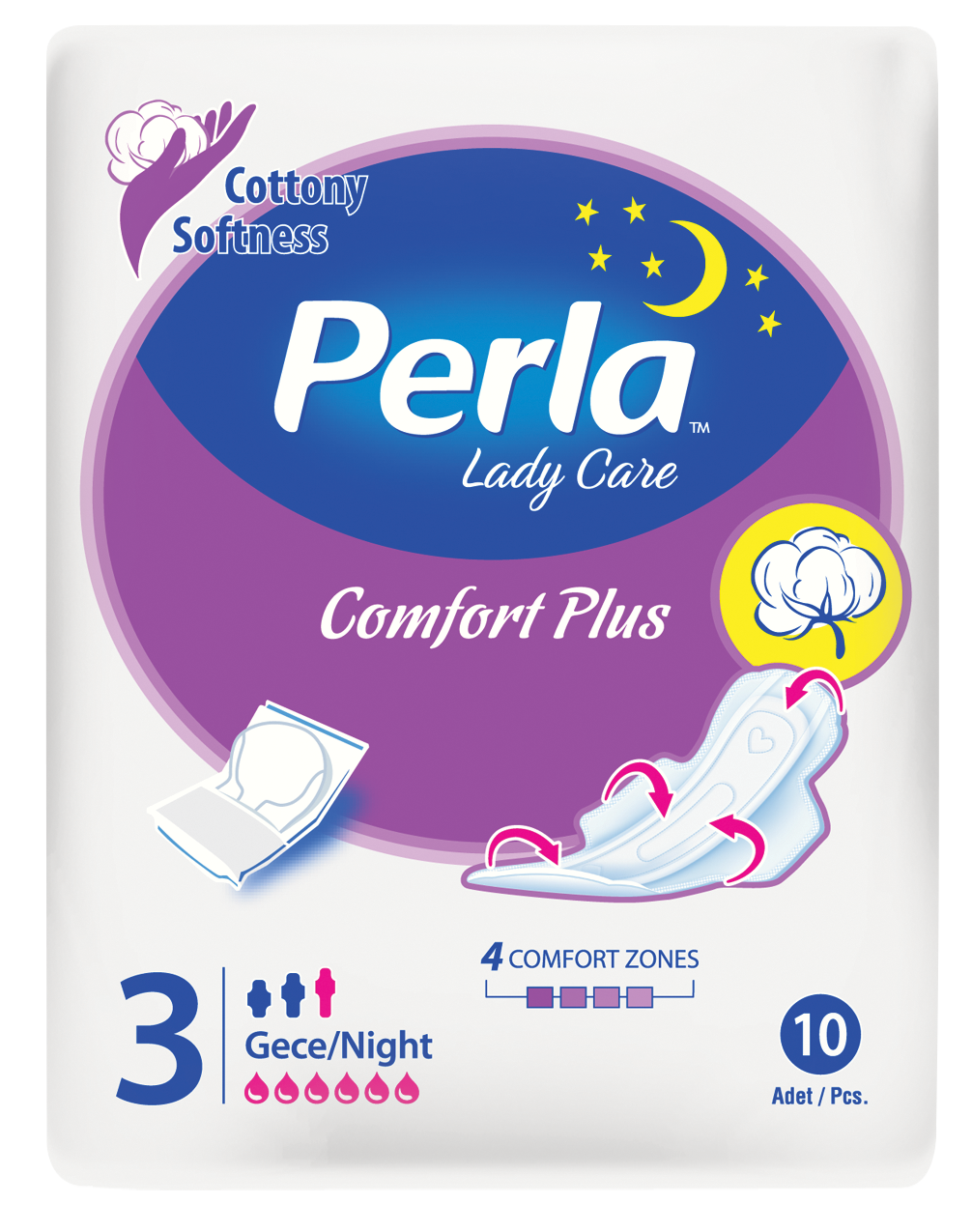 Гигиенические прокладки Perla Lady "Comfort Plus", мягкие, дышащие, размер 3, Night