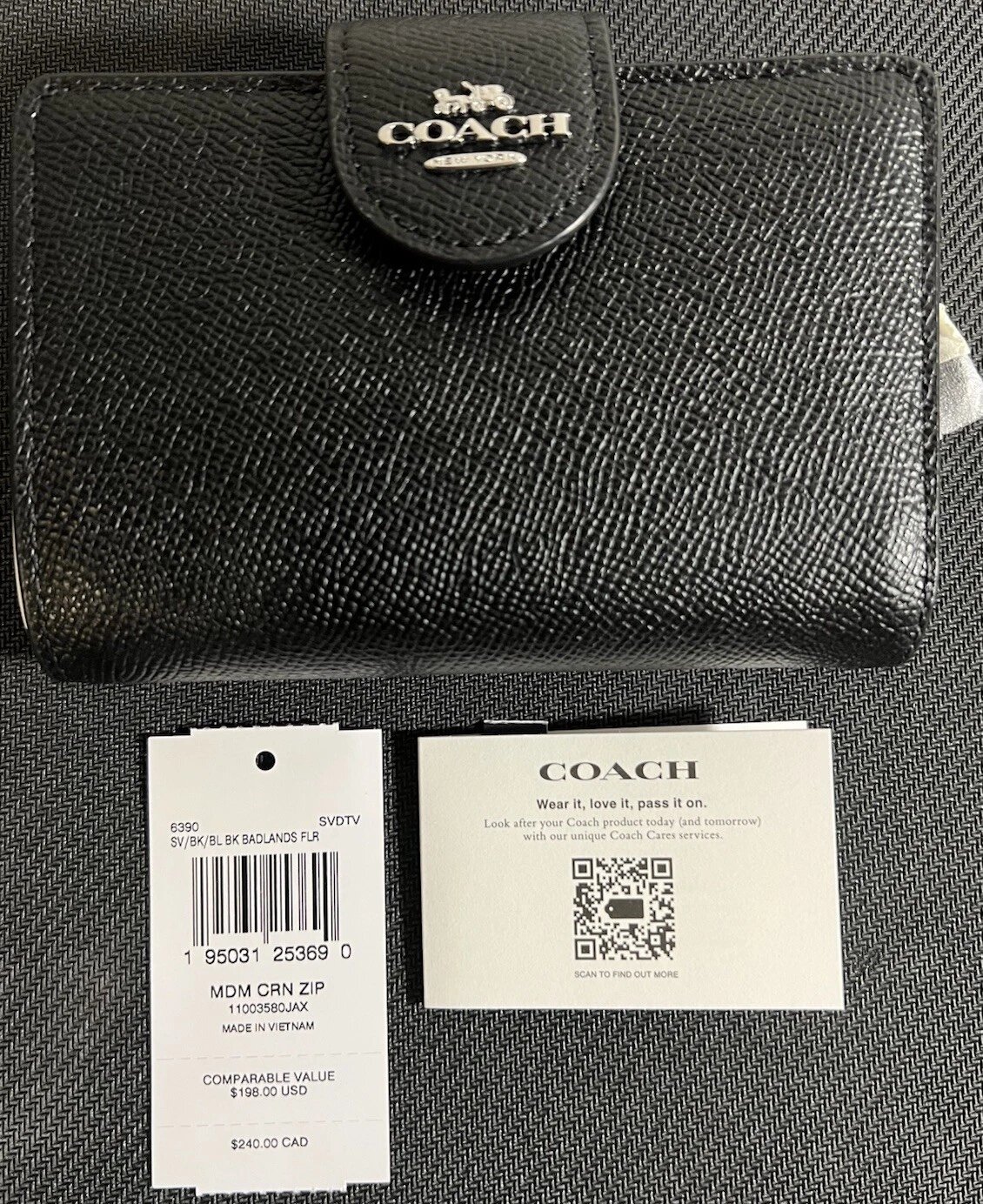 Бумажник Coach, фактура зернистая, матовая, гладкая, black