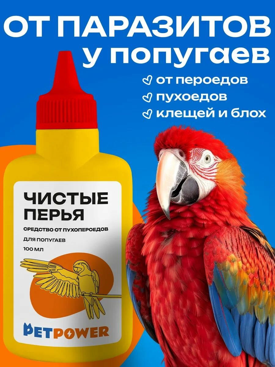 Пудра PETPOWER "Чистые перья" для птиц от блох клещей пухопероедов 100мл