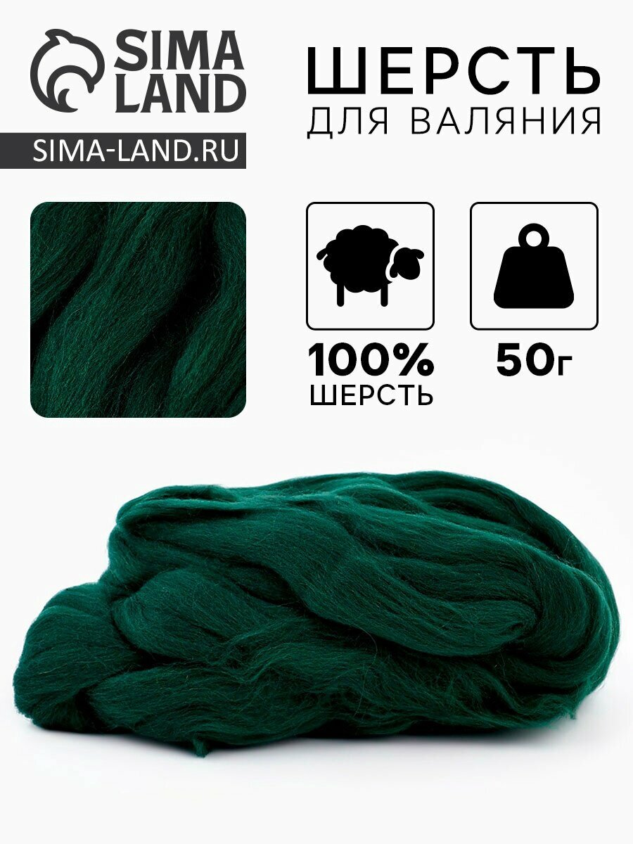 Шерсть для валяния 100% полутонкая шерсть 50 гр (110 зеленый)