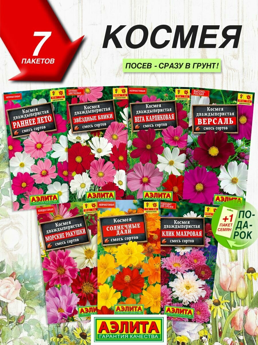 Семена цветов Аэлита Космея смесь 7 видов   Семена Космеи смесь