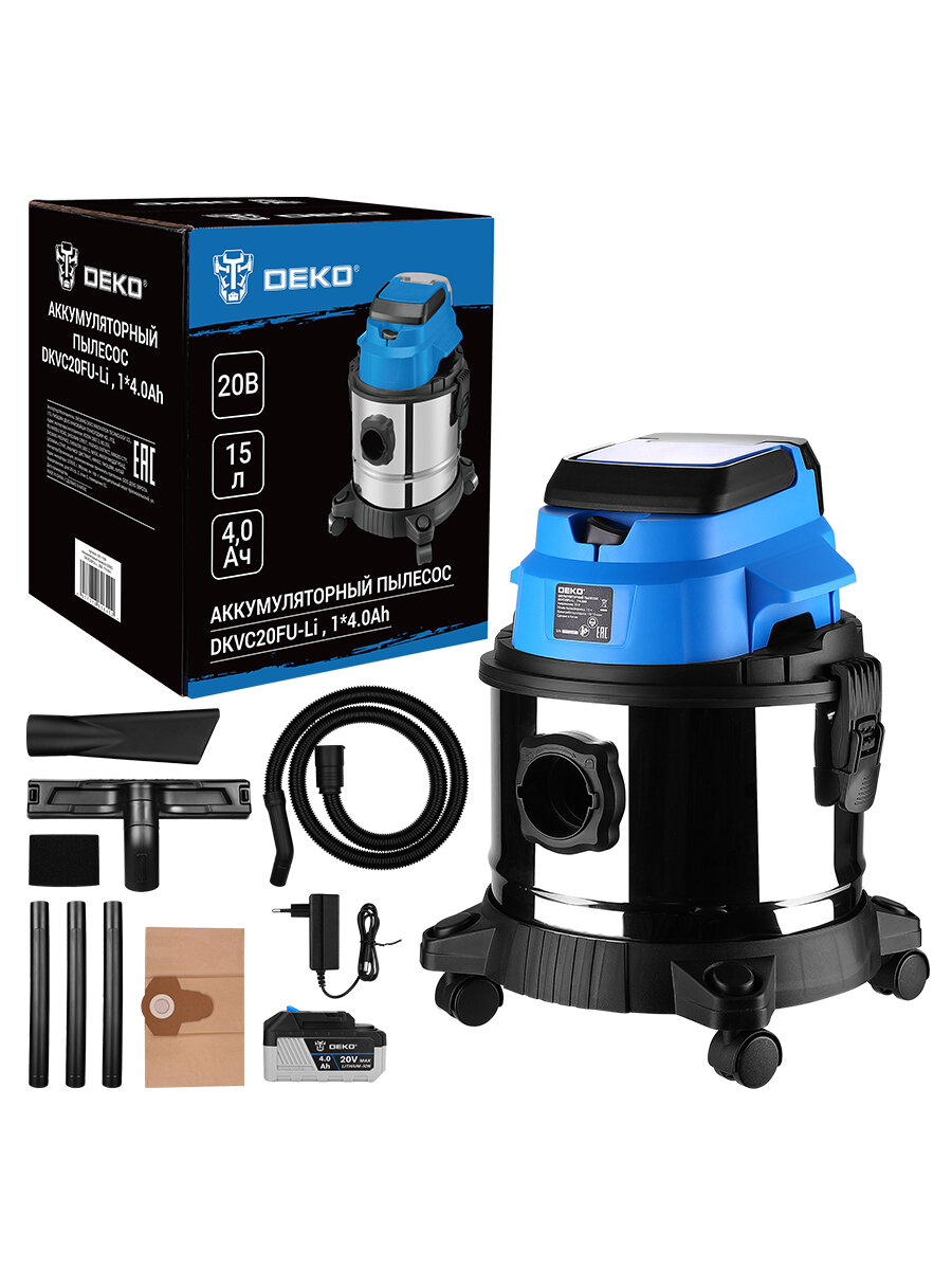Строительный пылесос аккумуляторный DEKO DKVC20FU-Li  20В 1*4.0Ач