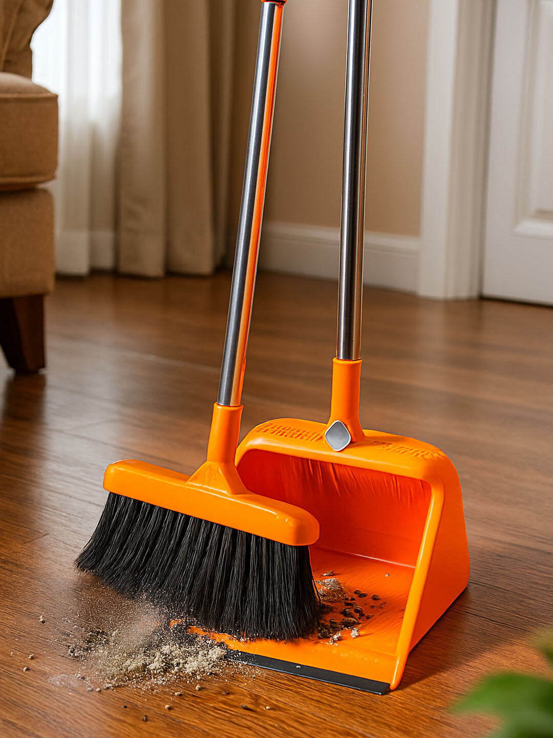 Щетка, веник и совок, для уборки, длинные ручки, белый, 92см — фото 1