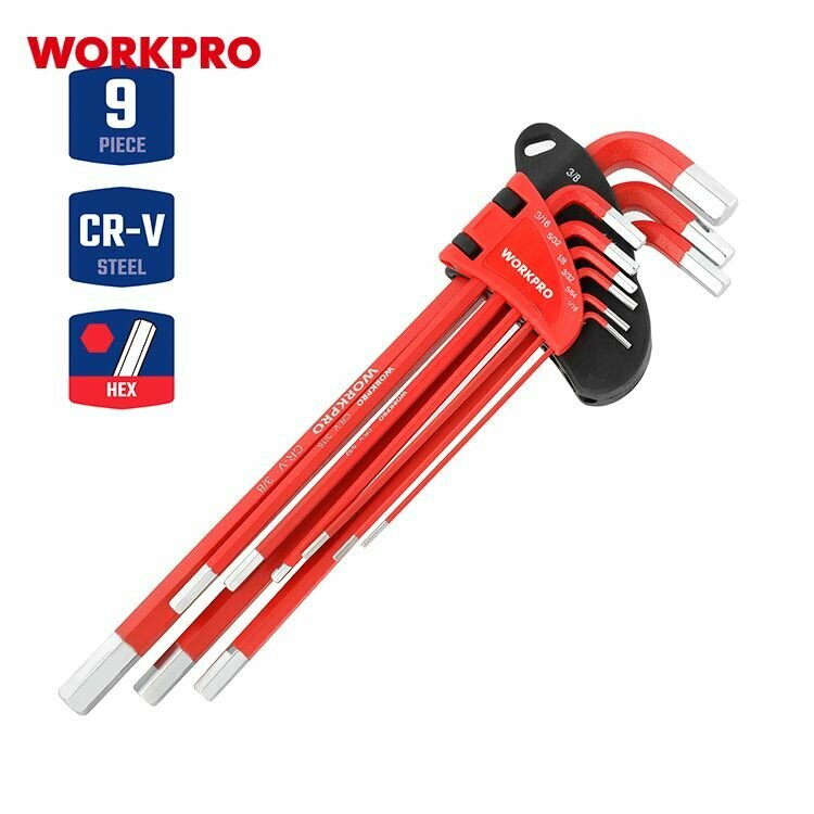 Набор шестигранных ключей WORKPRO WP222017, сталь CRV, хромированный, 9шт